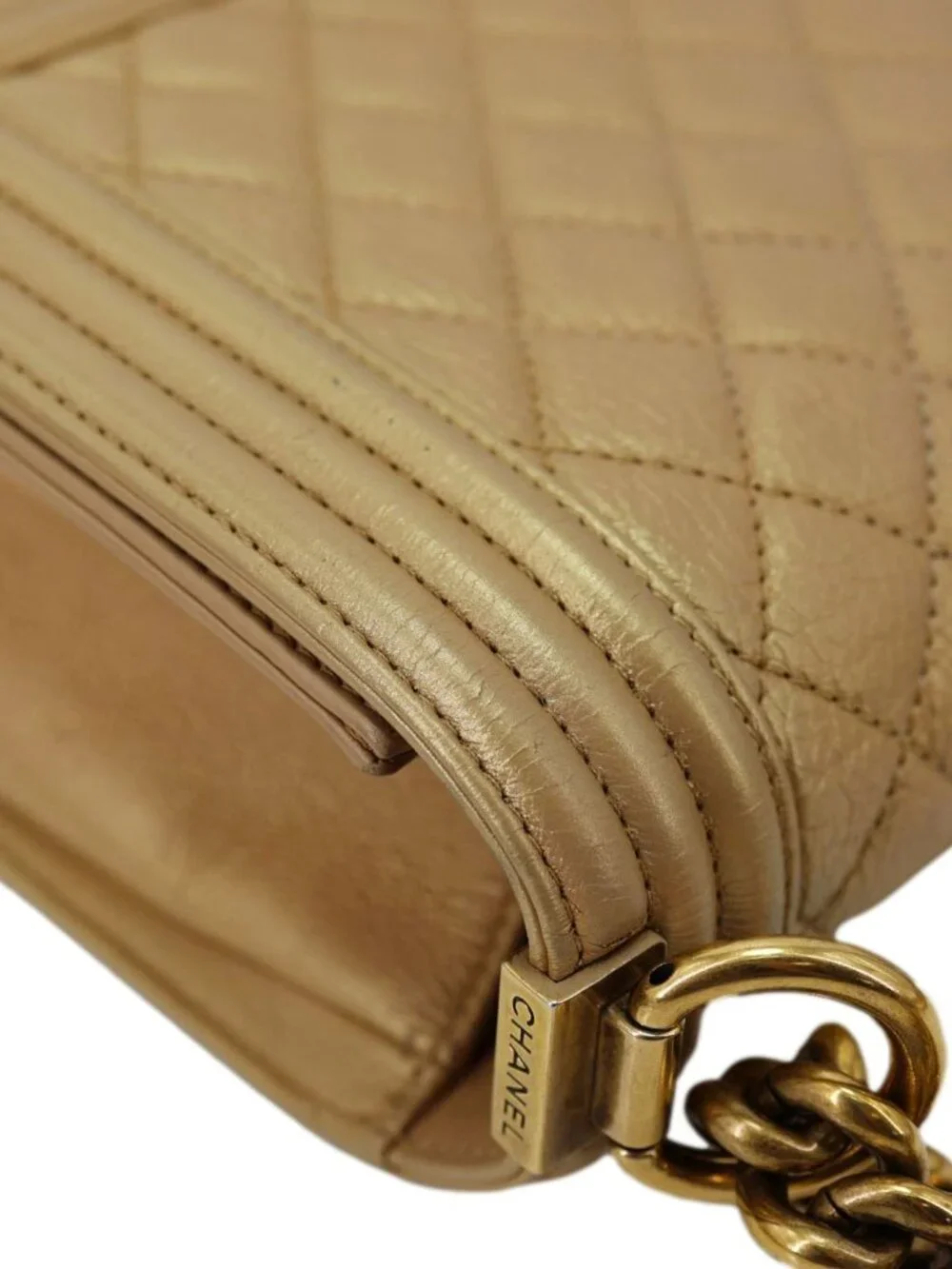 Chanel  Boy Flap Old Medium Quilted Leather Crossbody Bag Gold